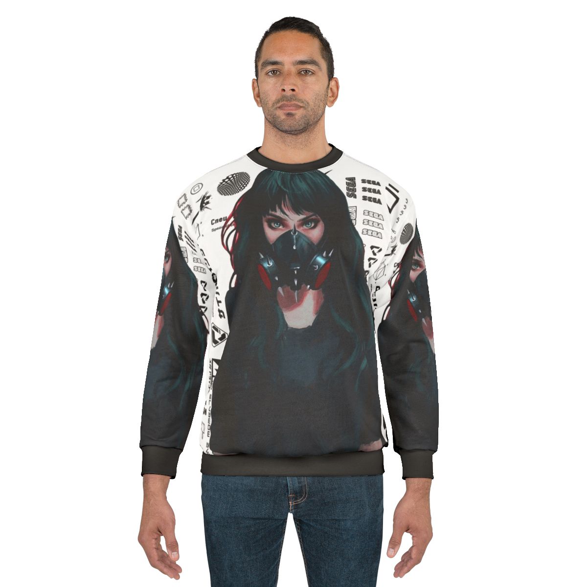 Cyberpunk Gamer Girl Sweatshirt with Futuristic Glitch Patterns