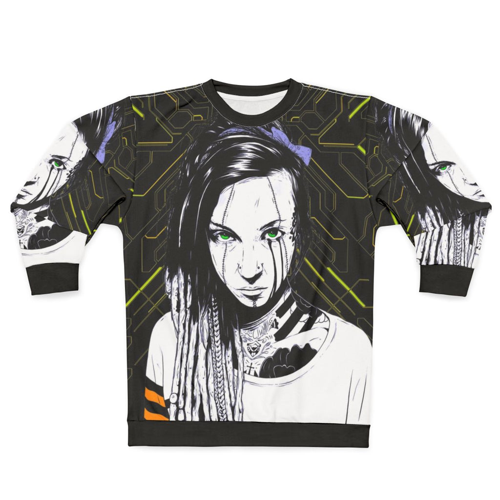Cyberpunk girl wearing futuristic style sweatshirt