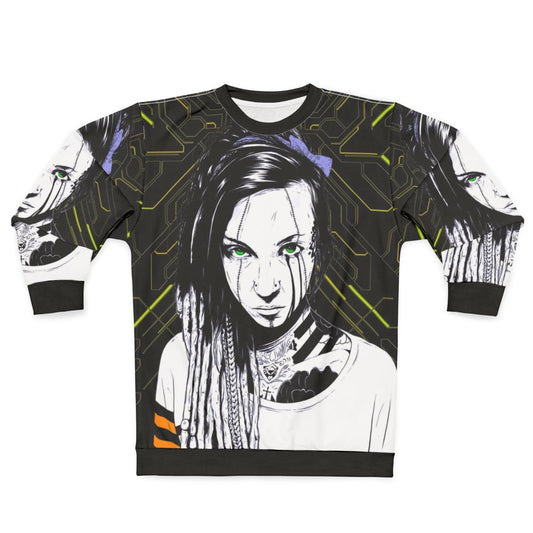 Cyberpunk girl wearing futuristic style sweatshirt