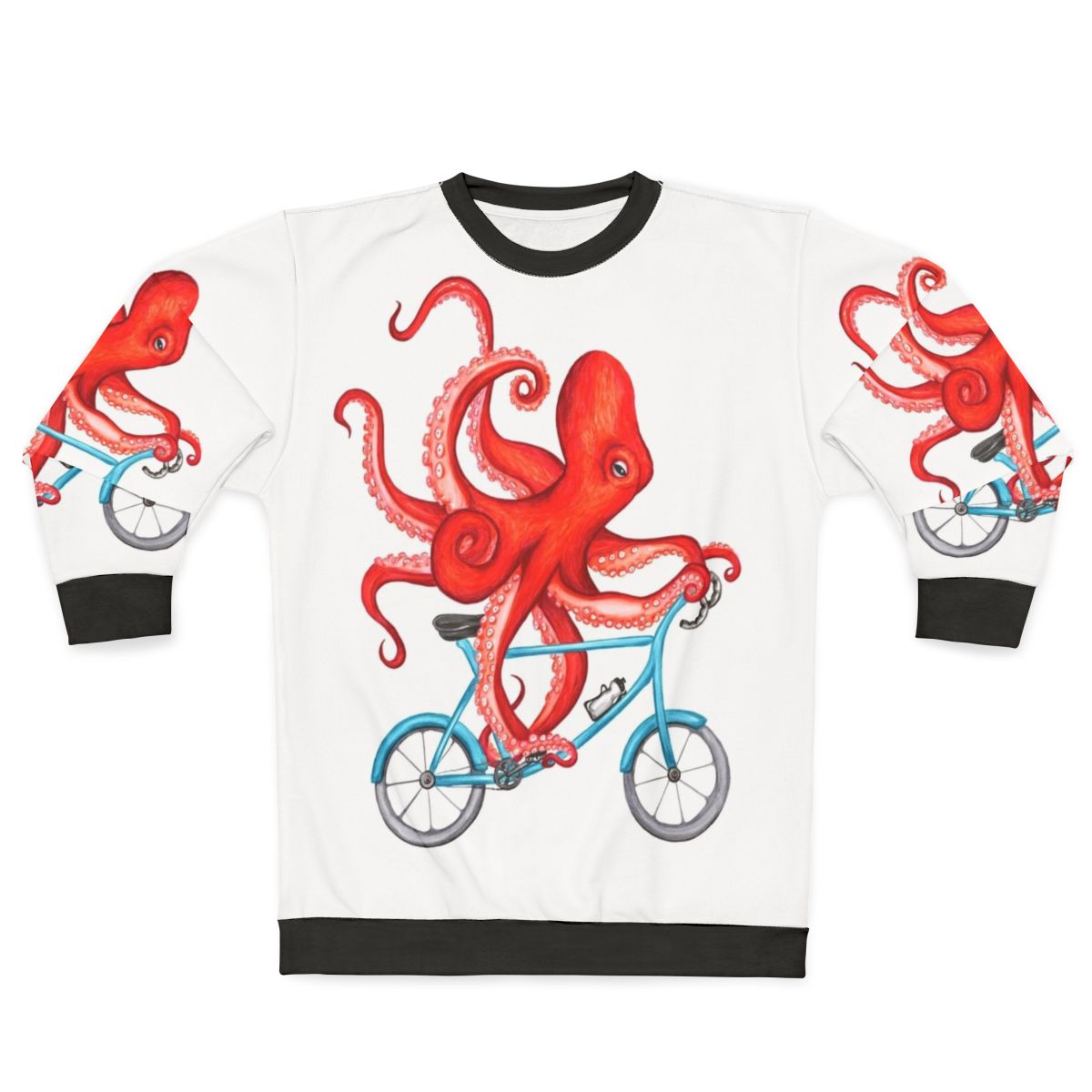 Cycling octopus graphic on a sweatshirt