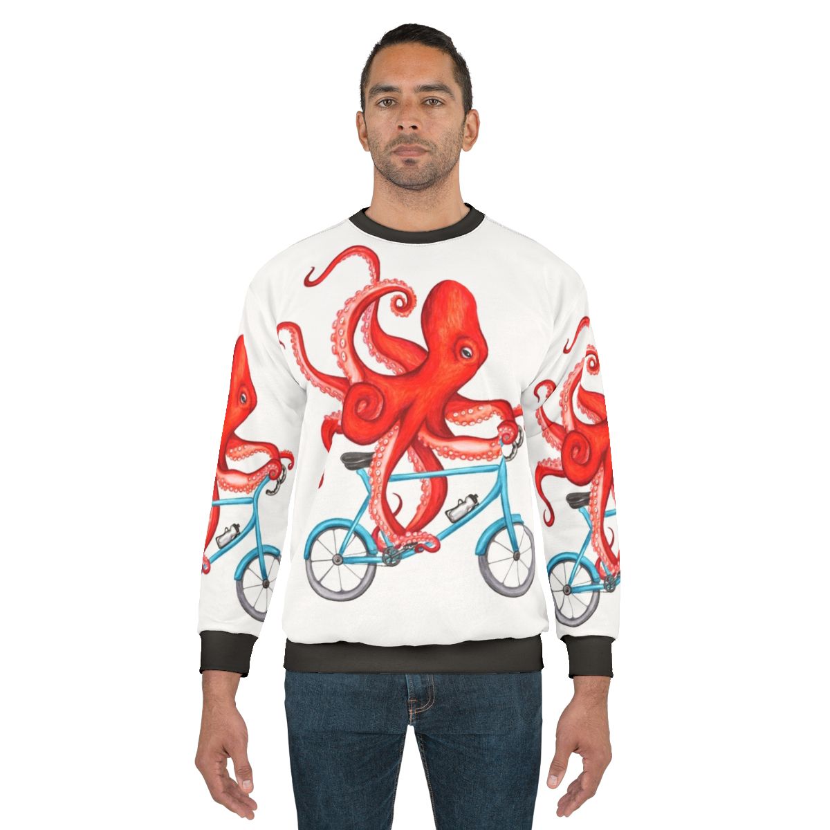 Cycling octopus graphic on a sweatshirt