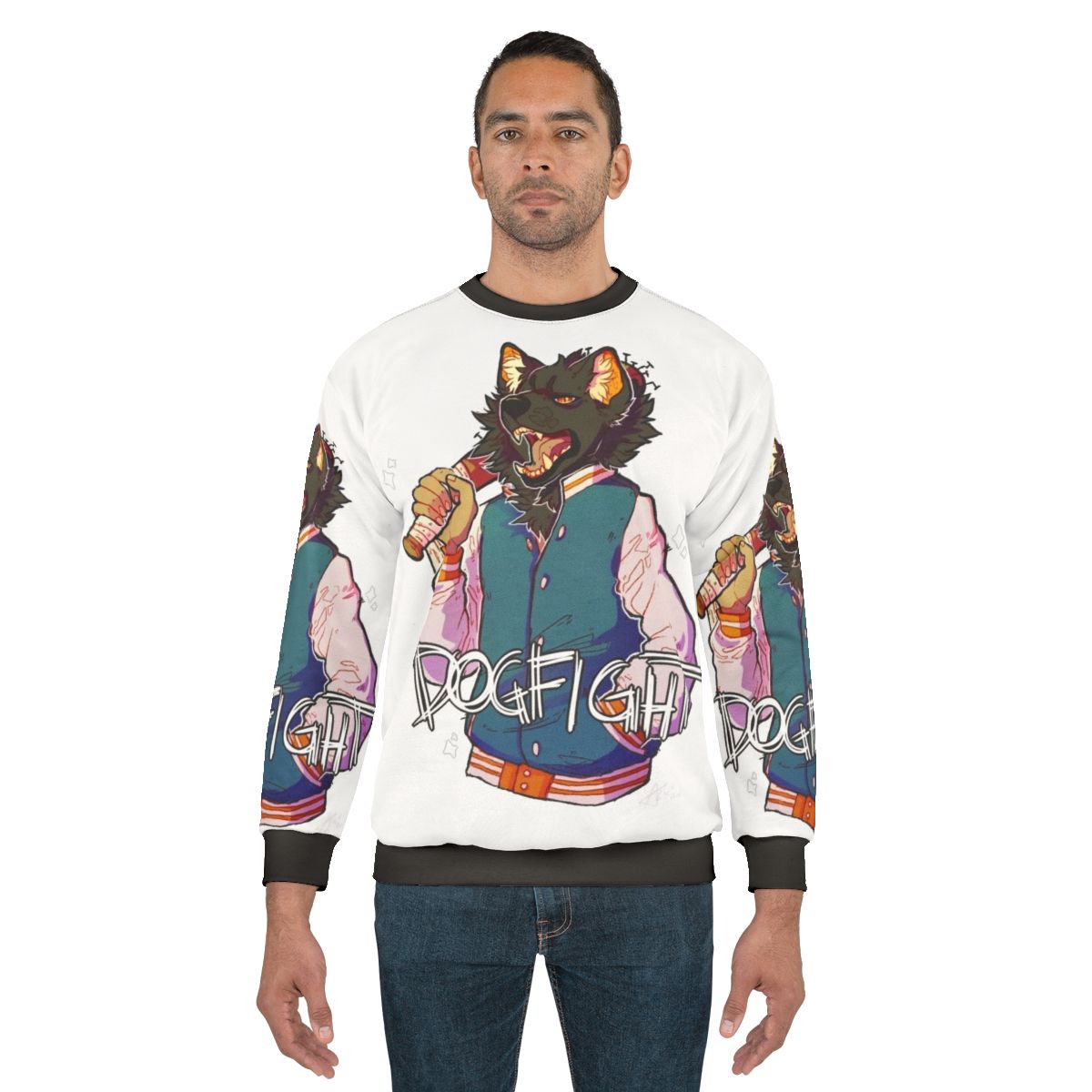 Furry anthro dog design on a cozy sweatshirt