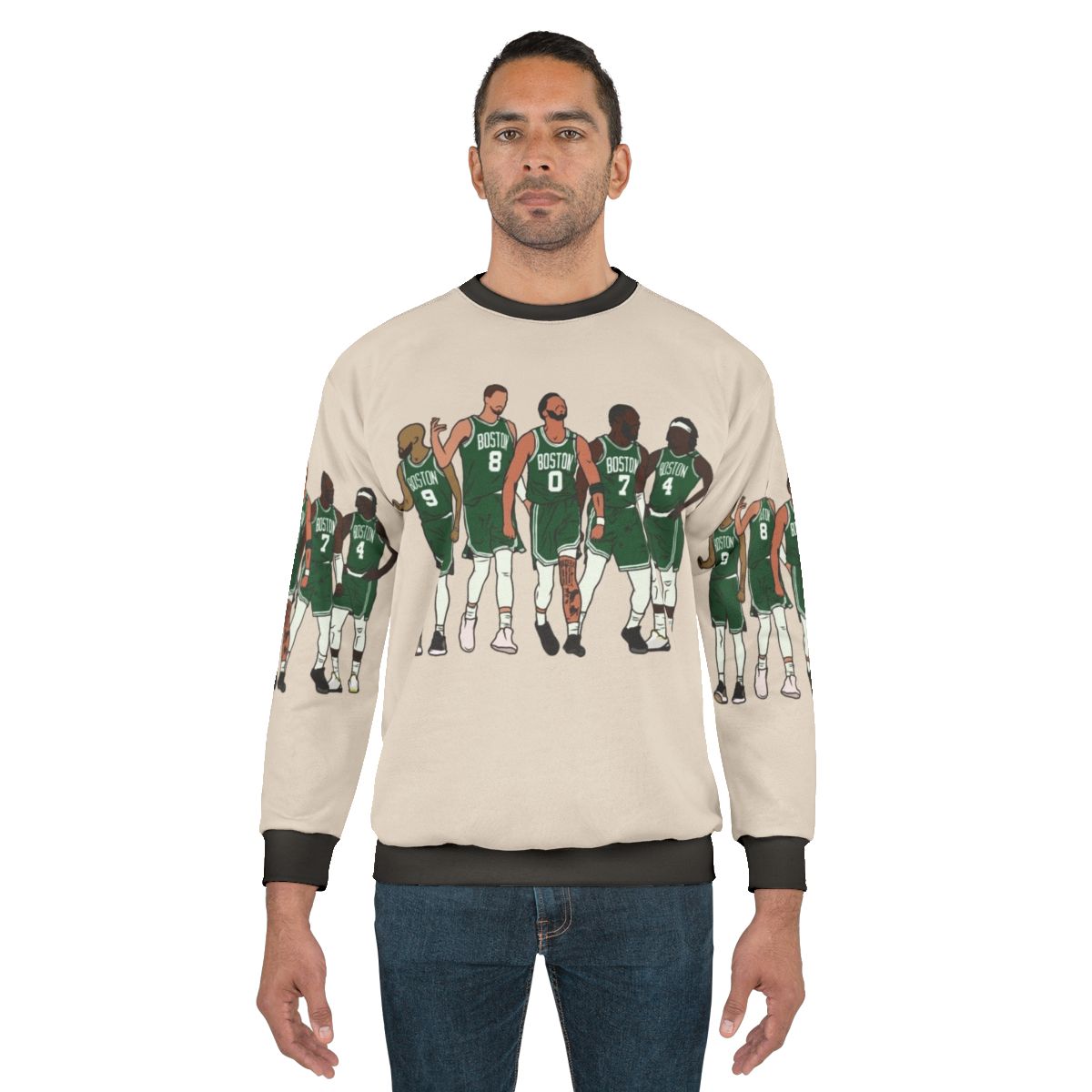 Boston Celtics Big 4 Sweatshirt featuring Kristaps Porzingis, Jrue Holiday, Jayson Tatum, and Jaylen Brown