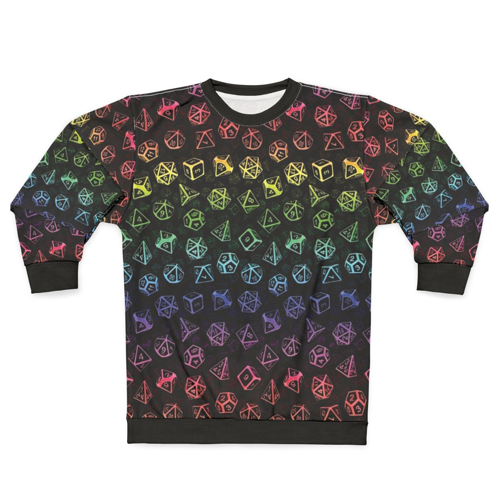 D20 dice set pattern rainbow sweatshirt for tabletop RPG gamers