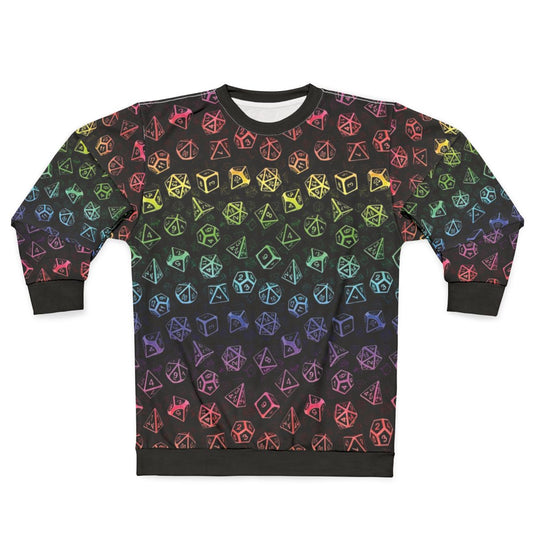 D20 dice set pattern rainbow sweatshirt for tabletop RPG gamers