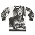 Dachshund dog lying down wearing a comfortable sweatshirt