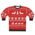 Dachshund wearing a cozy Christmas sweater pattern sweatshirt