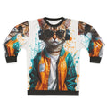 Fashionable dance cat sweatshirt featuring a cute kitten dancing with headphones