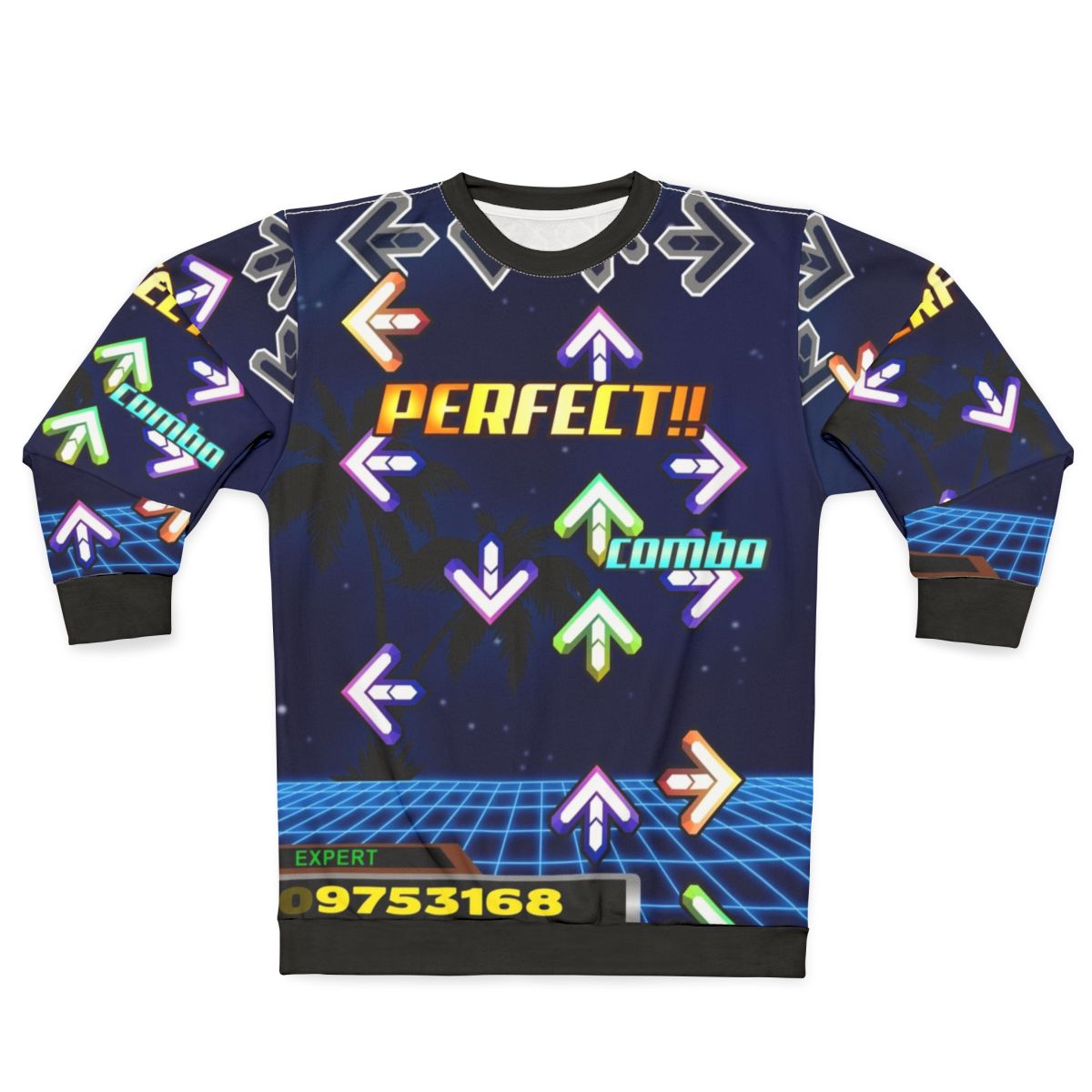 Dance Dance Revolution Sweatshirt with Neon Colors and Retro Gaming Vibes