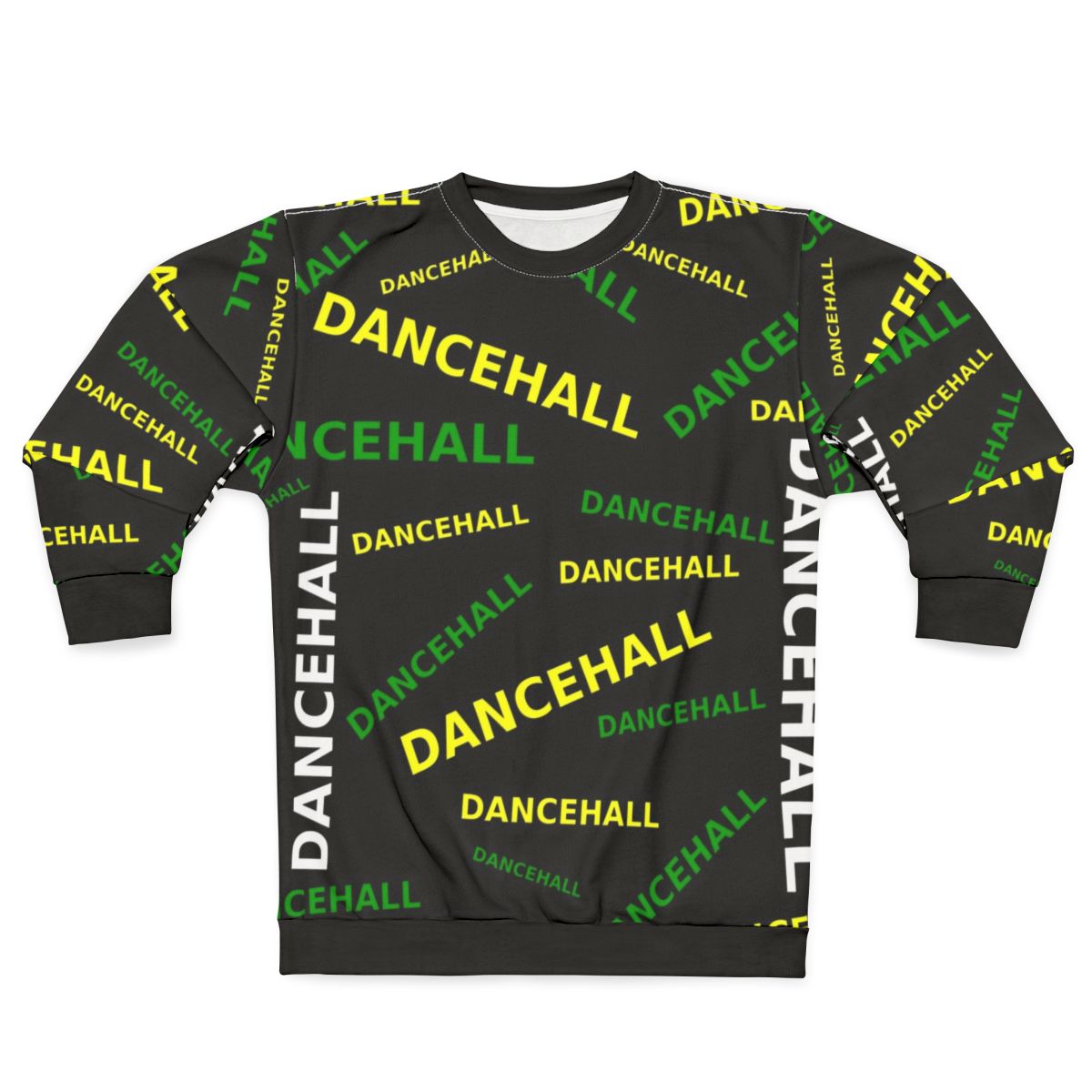 Dancehall-inspired sweatshirt with Jamaican colors and reggae music symbols