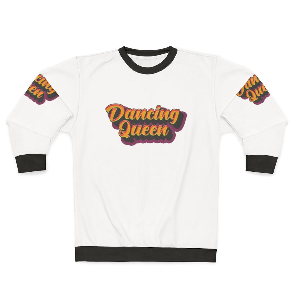 Vibrant Dancing Queen Sweatshirt featuring retro 70s inspired music and dance graphics
