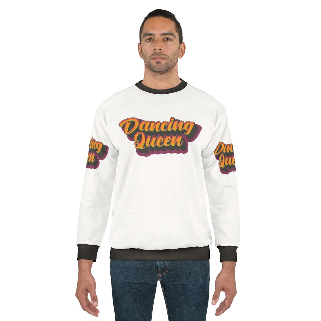 Vibrant Dancing Queen Sweatshirt featuring retro 70s inspired music and dance graphics