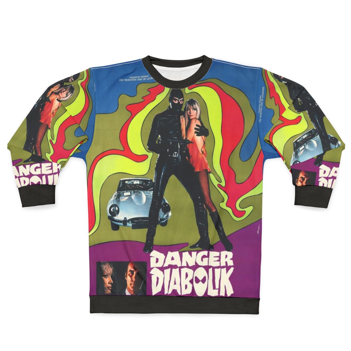 Vintage "Danger Diabolik" 1968 movie poster printed on a retro sweatshirt
