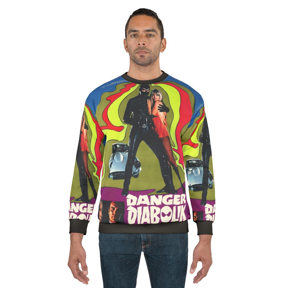 Vintage "Danger Diabolik" 1968 movie poster printed on a retro sweatshirt