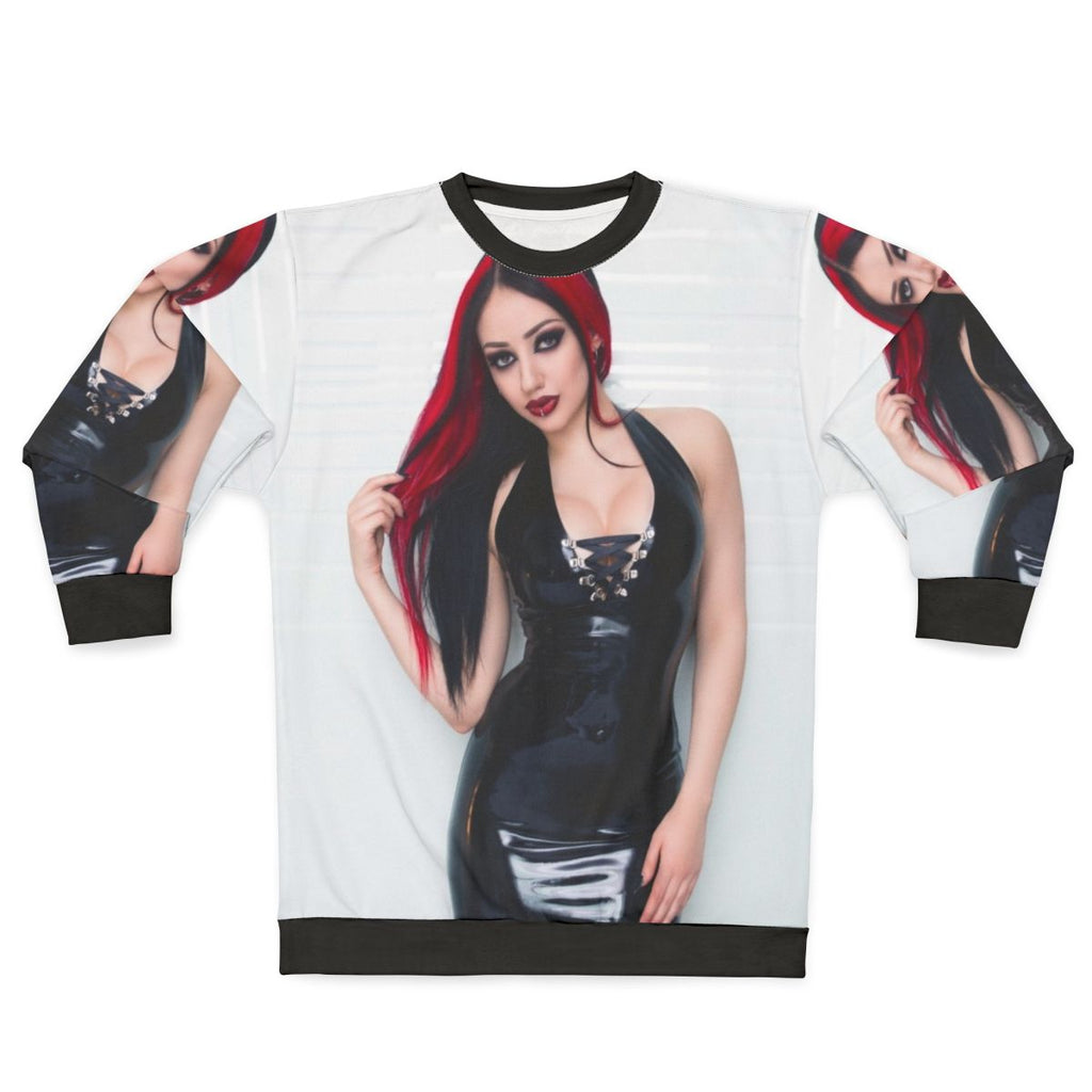 Dani Divine wearing stylish latex sweatshirt