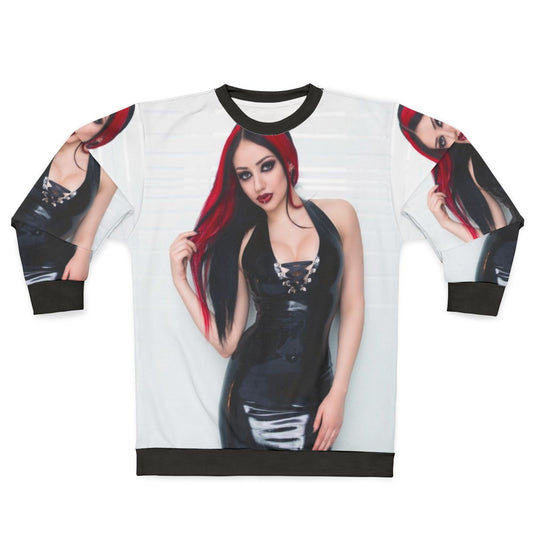 Dani Divine wearing stylish latex sweatshirt