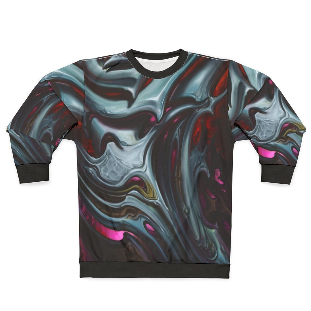 Bioorganic dark design sweatshirt with biomechanical and tattoo-inspired patterns