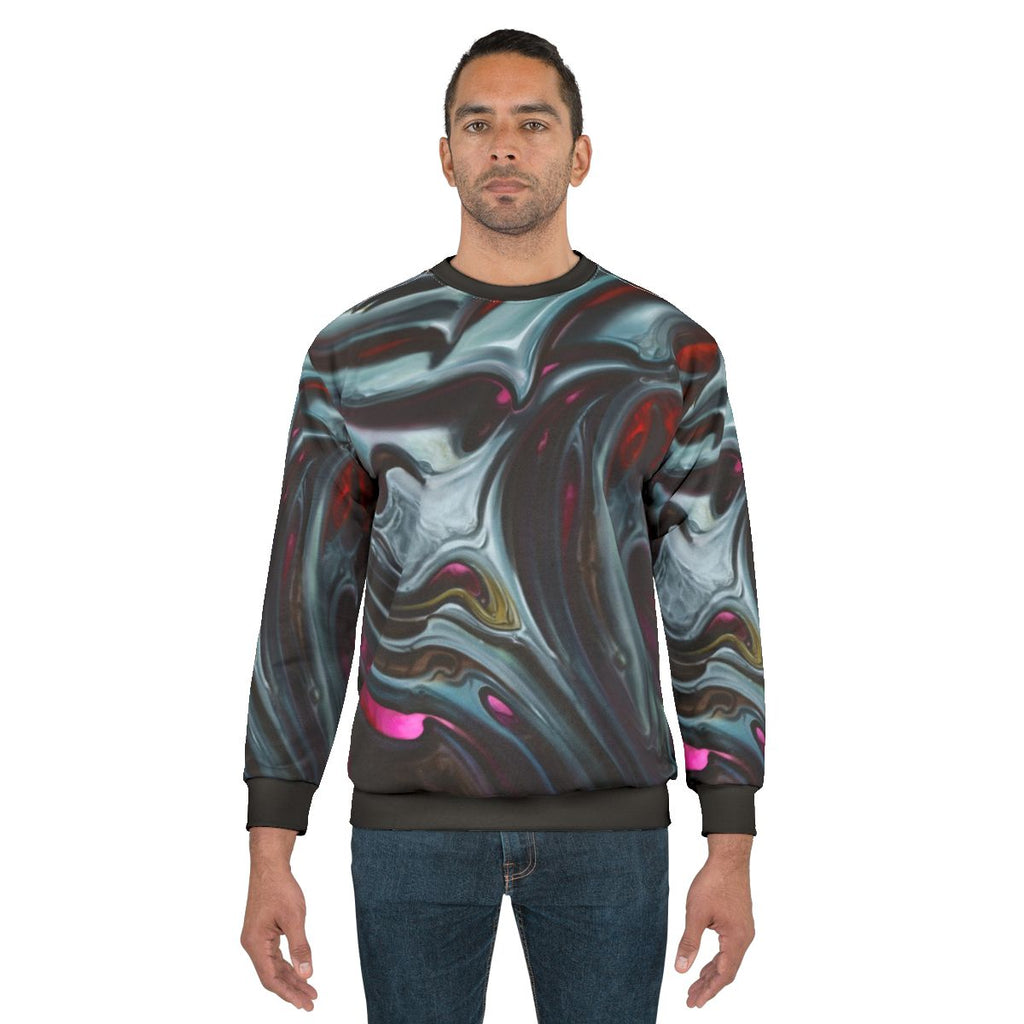 Bioorganic dark design sweatshirt with biomechanical and tattoo-inspired patterns