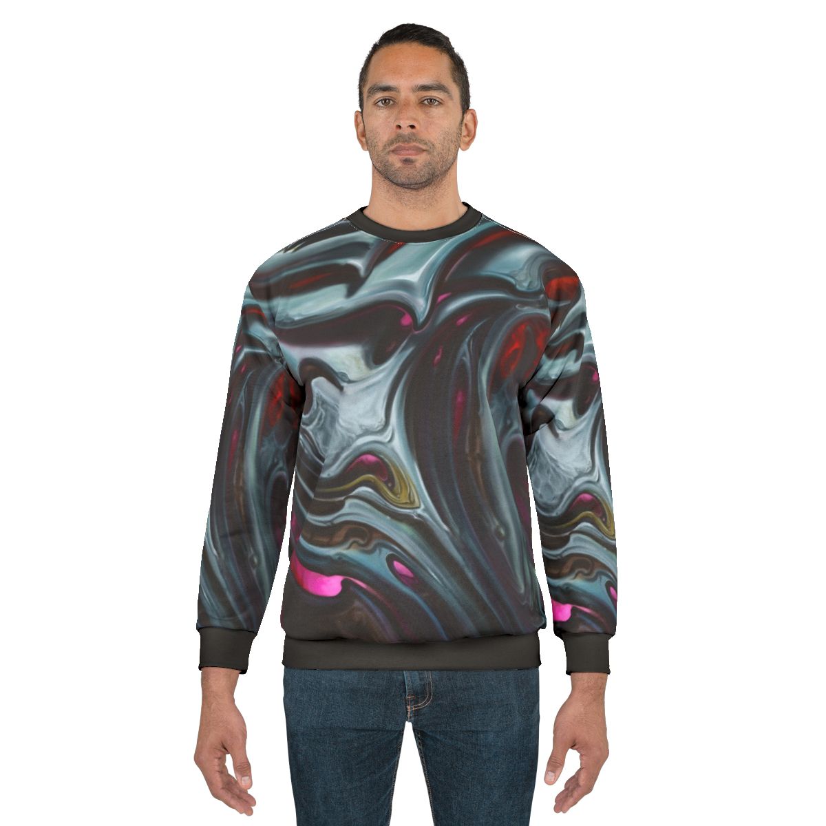 Bioorganic dark design sweatshirt with biomechanical and tattoo-inspired patterns