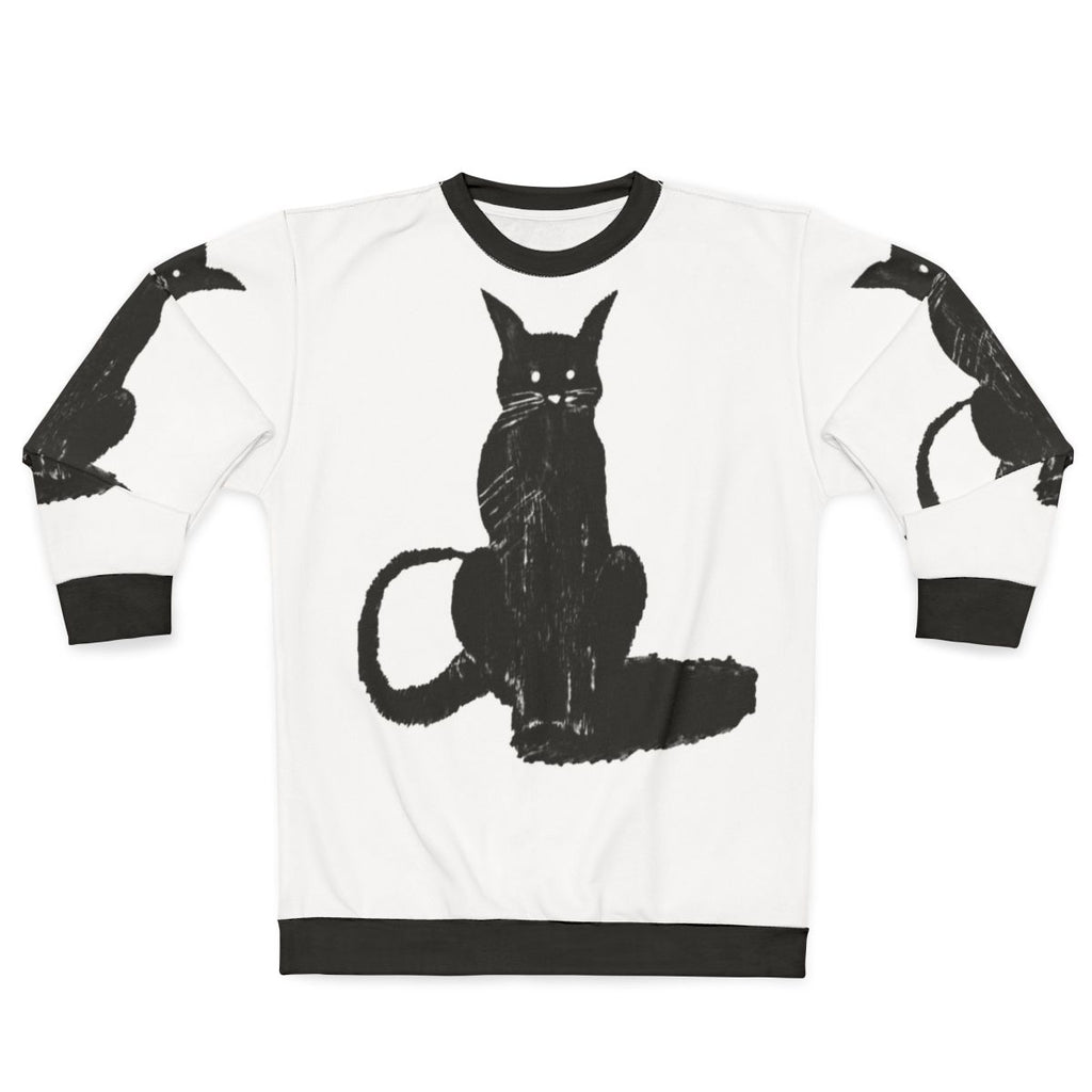Dark cat lover wearing cozy sweatshirt