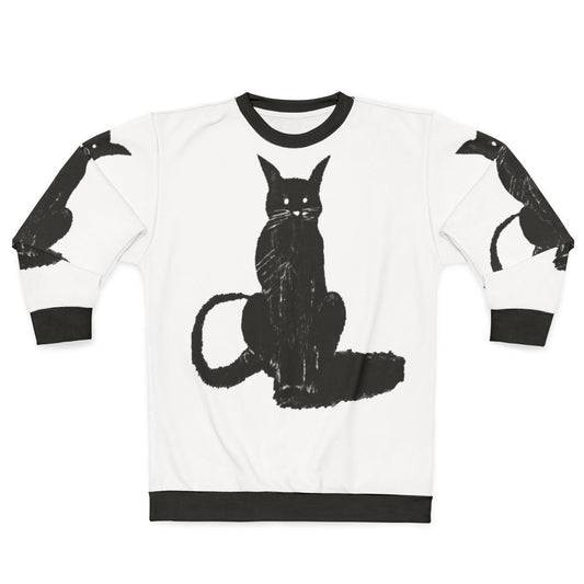 Dark cat lover wearing cozy sweatshirt