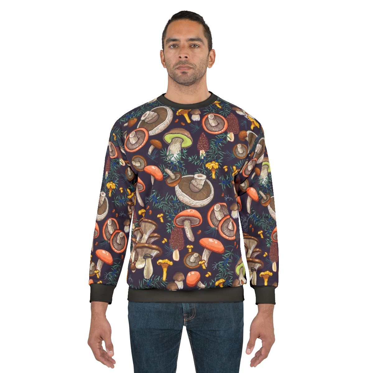 Dark Dream Forest Sweatshirt featuring a botanical mushroom nature design