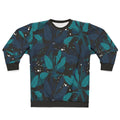 Dark green sweatshirt with tropical palm leaves design