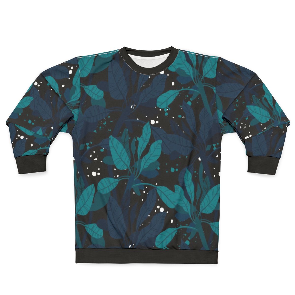 Dark green sweatshirt with tropical palm leaves design