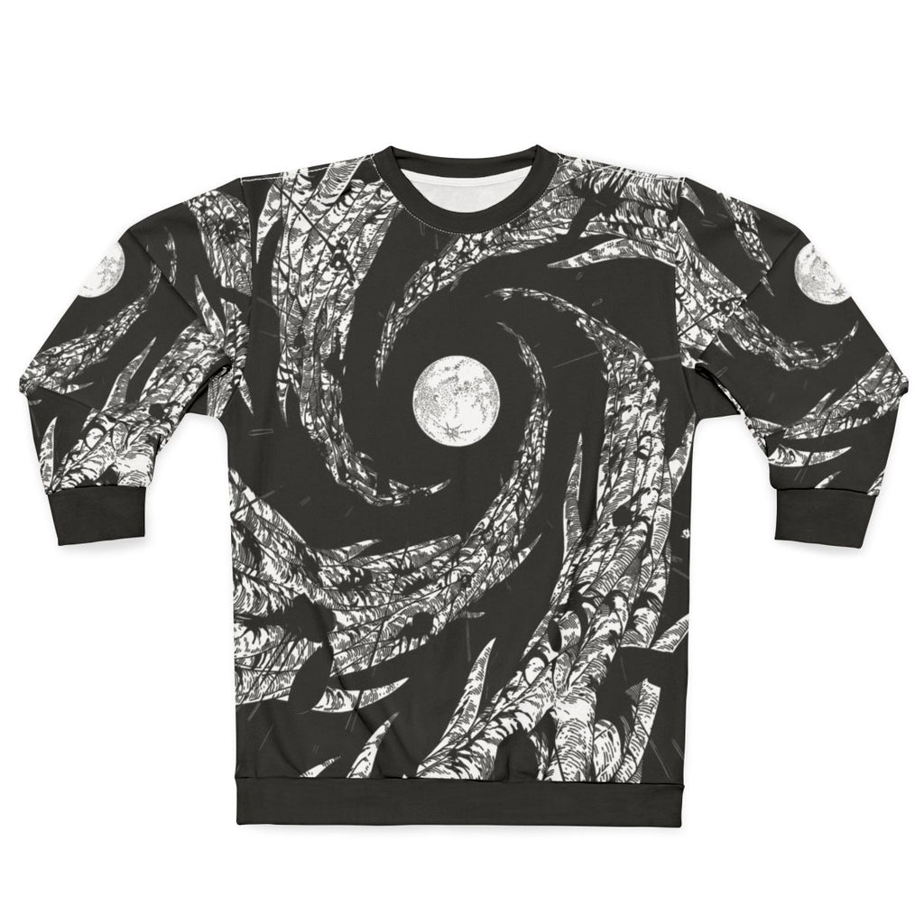 Dark Moon Rain and Trees Sweatshirt with Spiral Mangekyou Sharingan Design