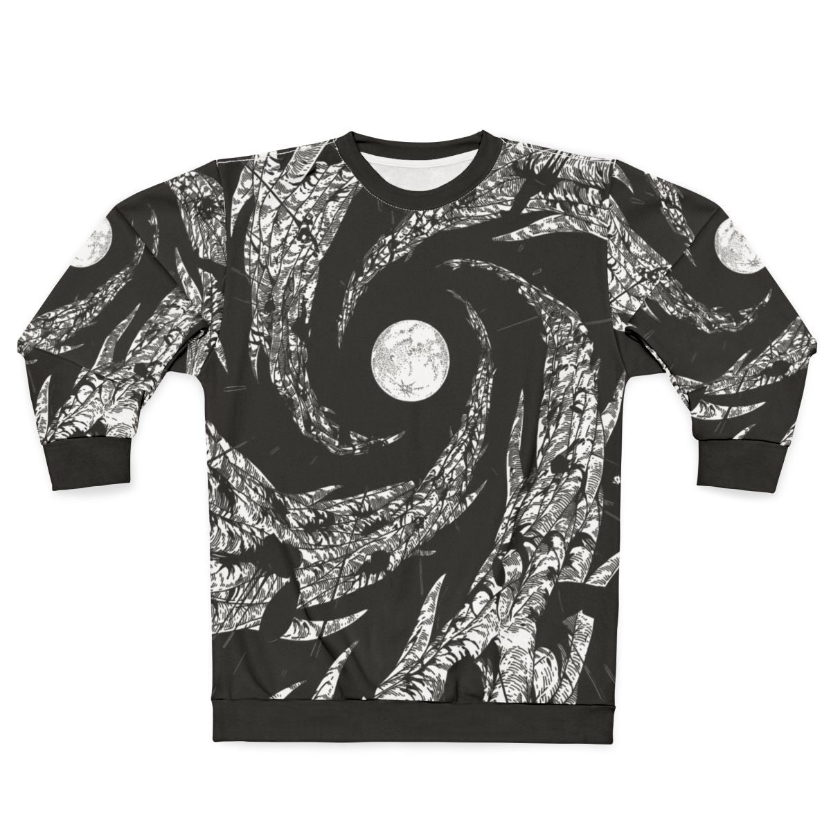 Dark Moon Rain and Trees Sweatshirt with Spiral Mangekyou Sharingan Design