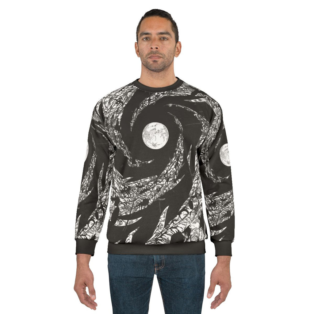 Dark Moon Rain and Trees Sweatshirt with Spiral Mangekyou Sharingan Design