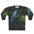 Dark tropical design sweatshirt with vintage tropical pattern and floral monstera leaves
