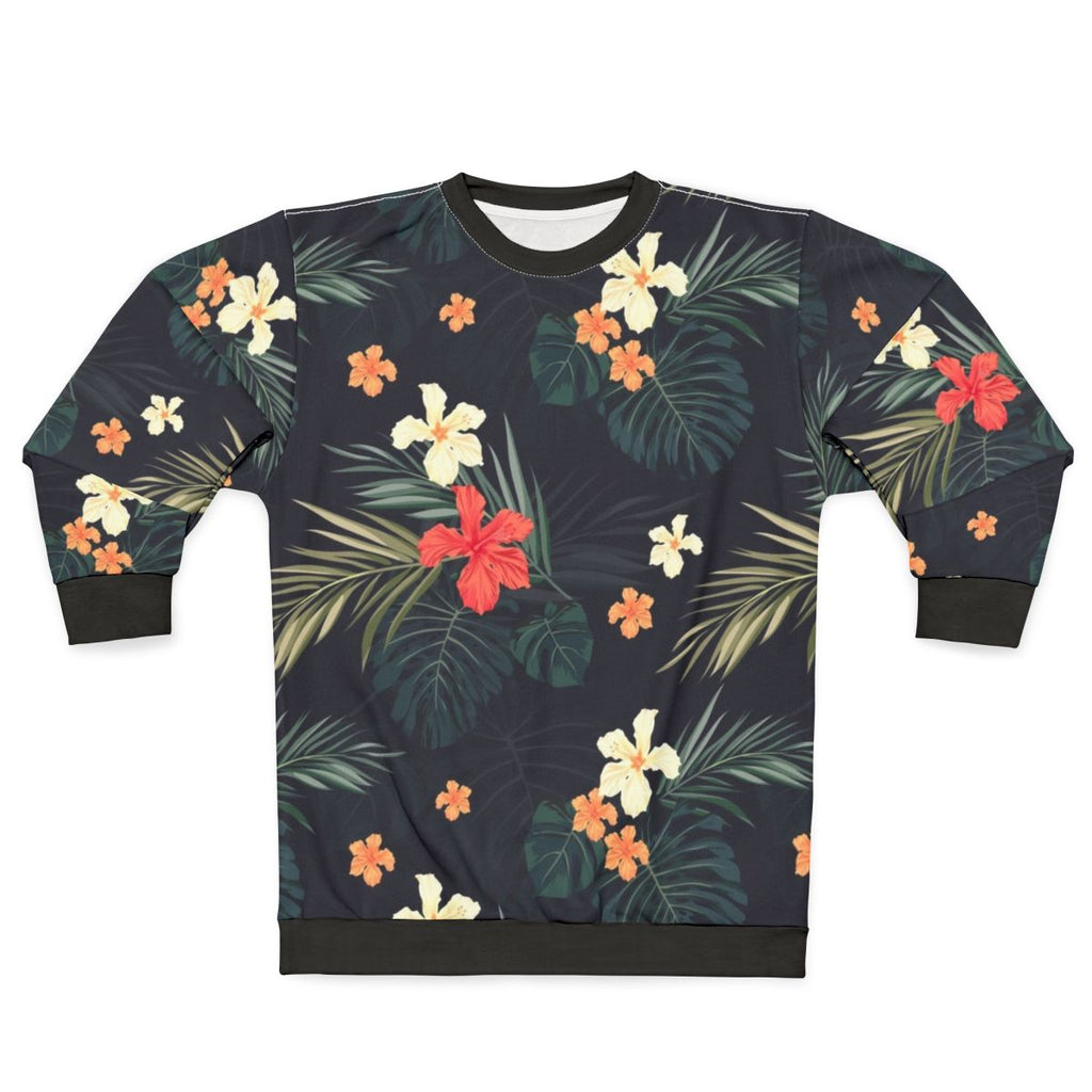 Dark tropical floral print sweatshirt