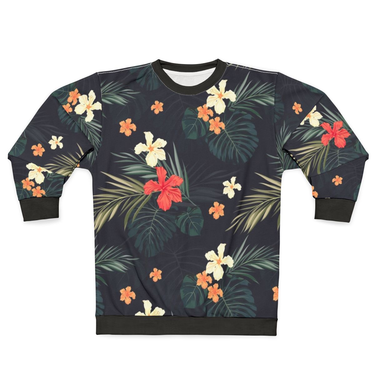Dark tropical floral print sweatshirt
