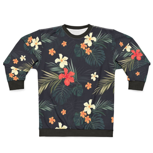 Dark tropical floral print sweatshirt