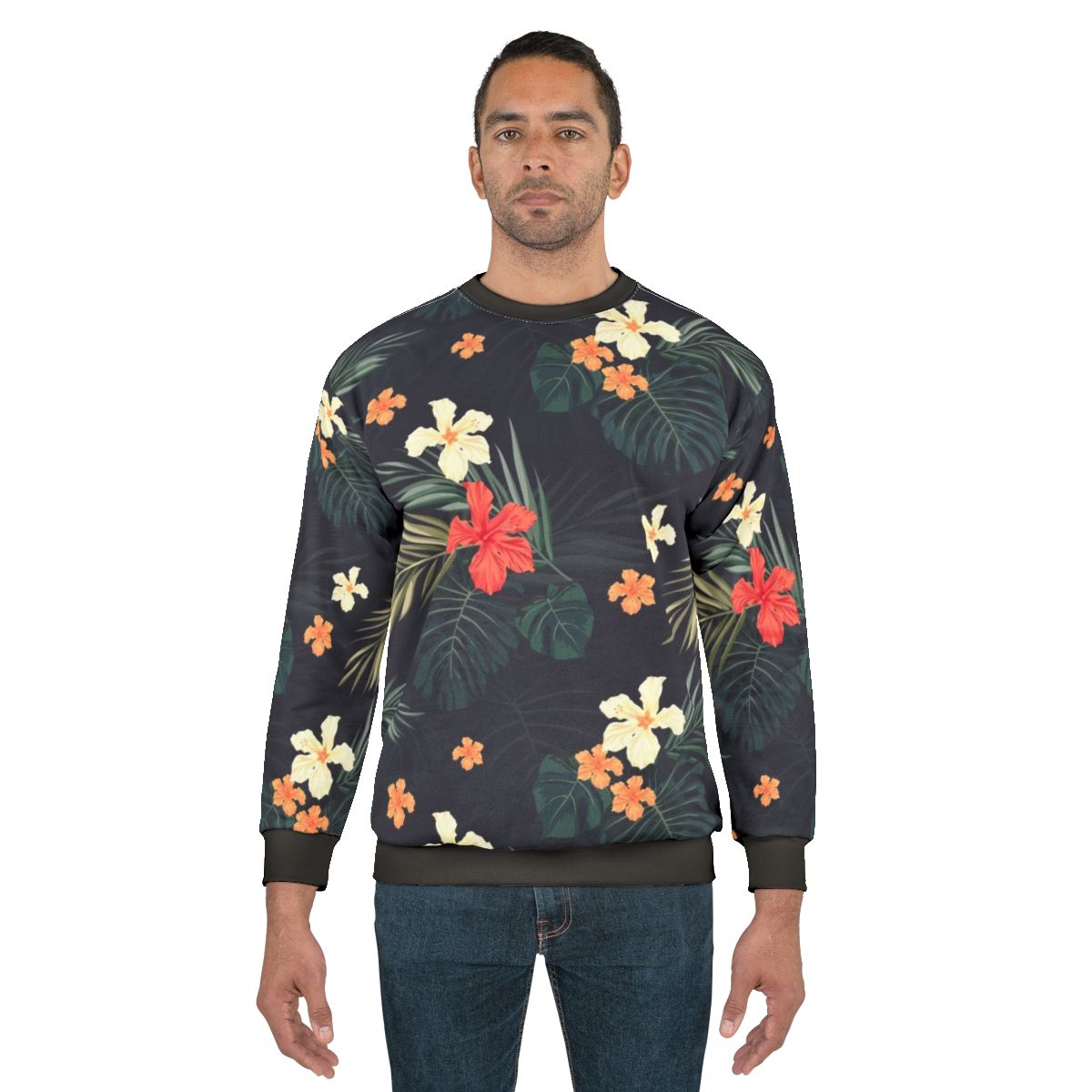 Dark tropical floral print sweatshirt