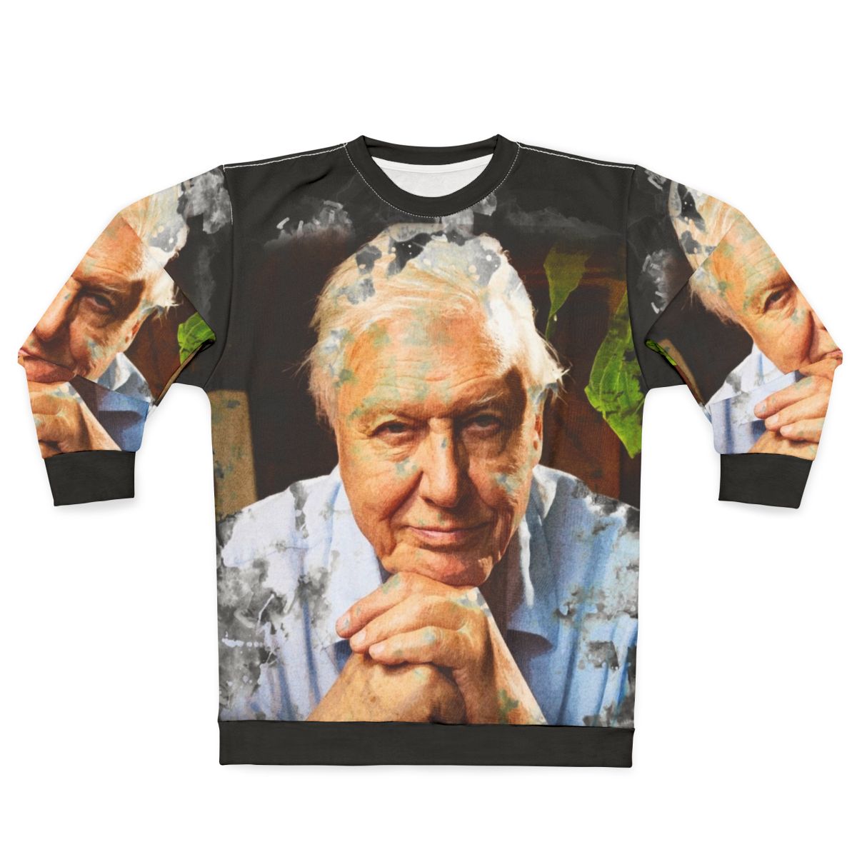 David Attenborough watercolor sweatshirt featuring nature and wildlife artwork