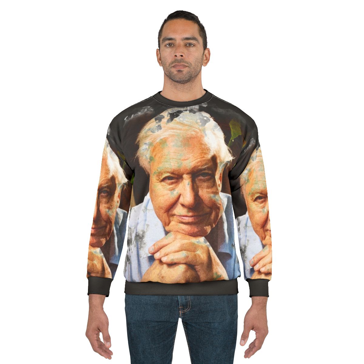 David Attenborough watercolor sweatshirt featuring nature and wildlife artwork