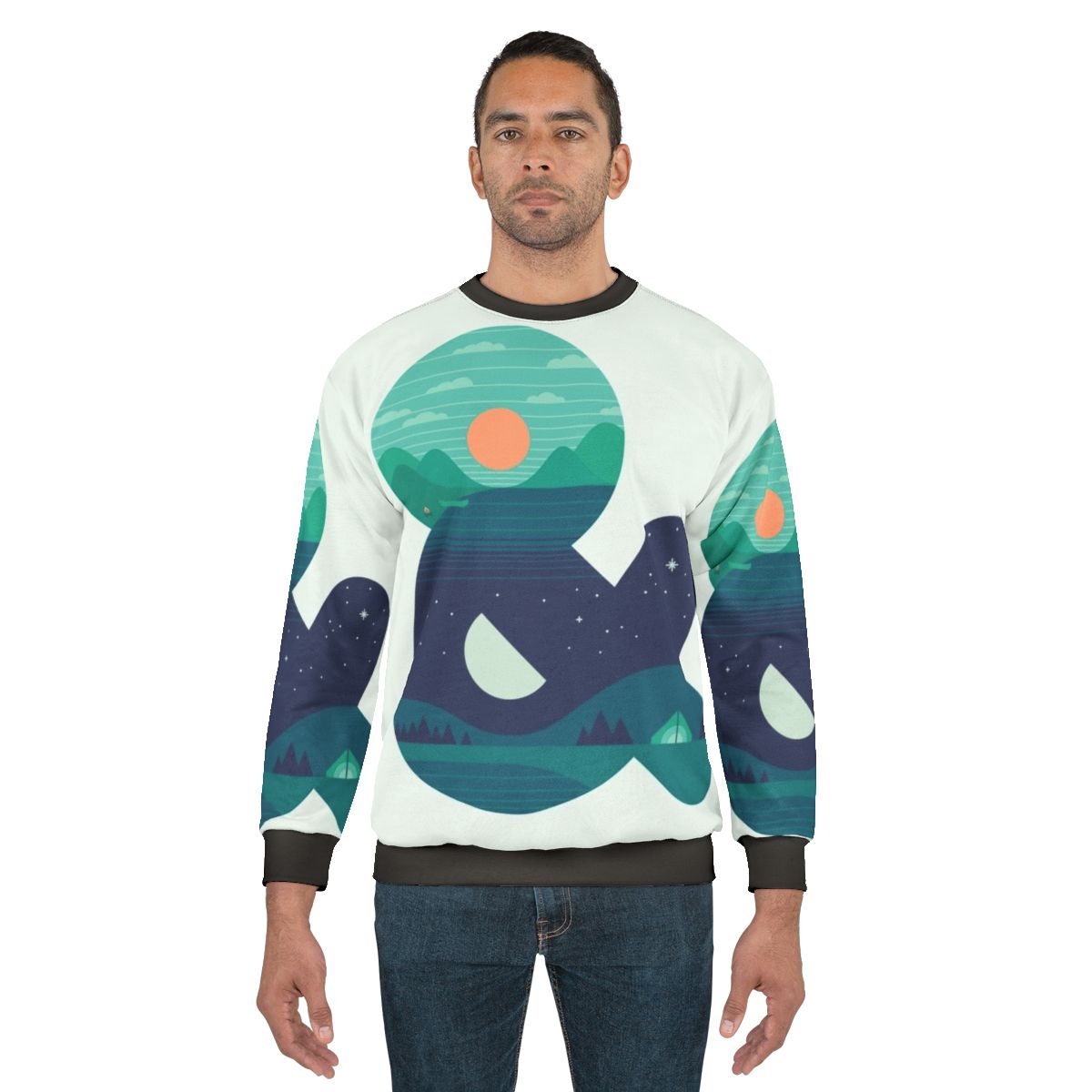 Pastel day night sweatshirt with minimalist graphic design