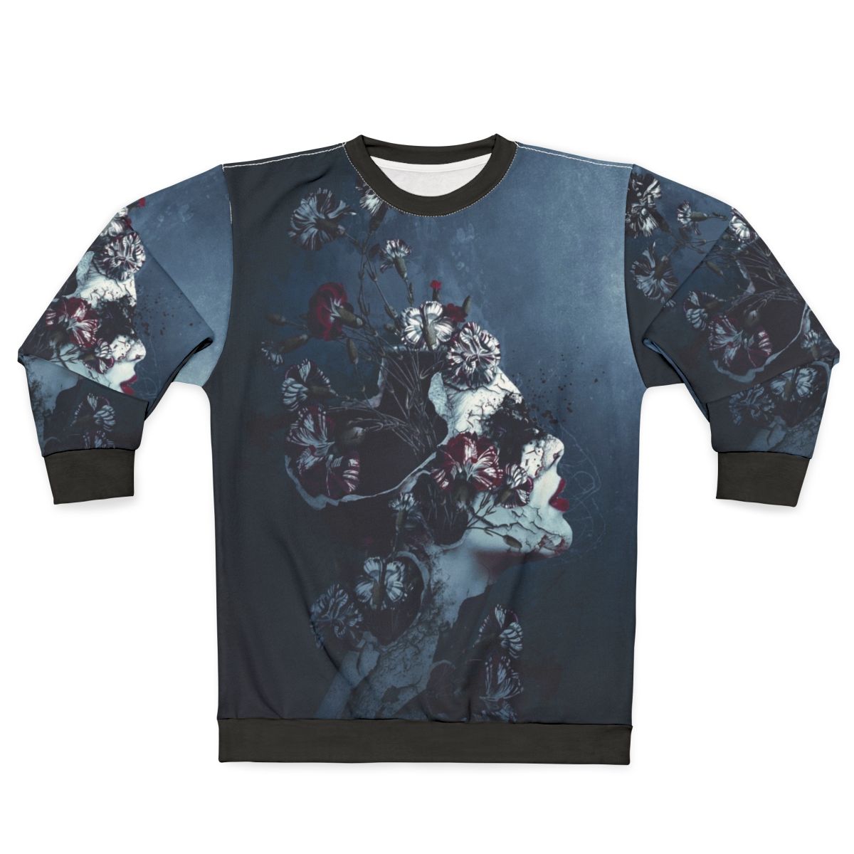 Floral grunge sweatshirt for women with dark and surreal design