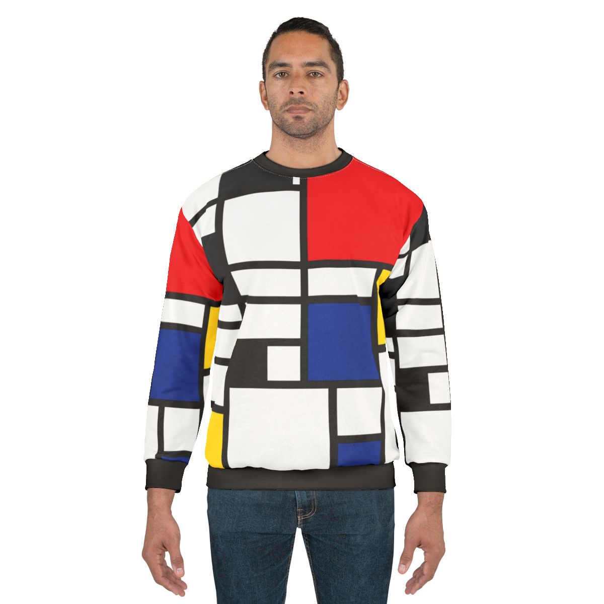 De Stijl inspired minimalist sweatshirt with primary color design