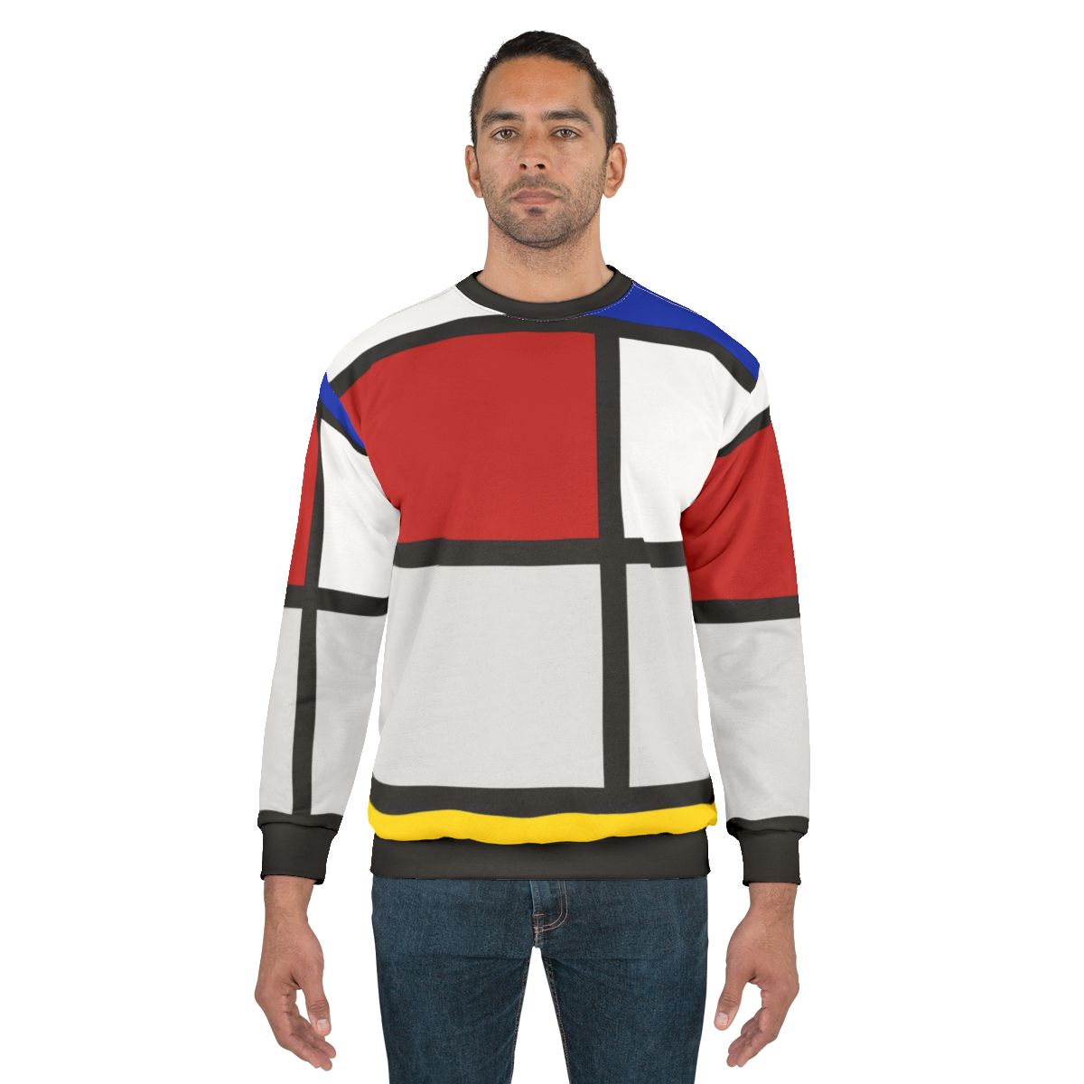 Piet Mondrian inspired geometric sweatshirt with primary colors