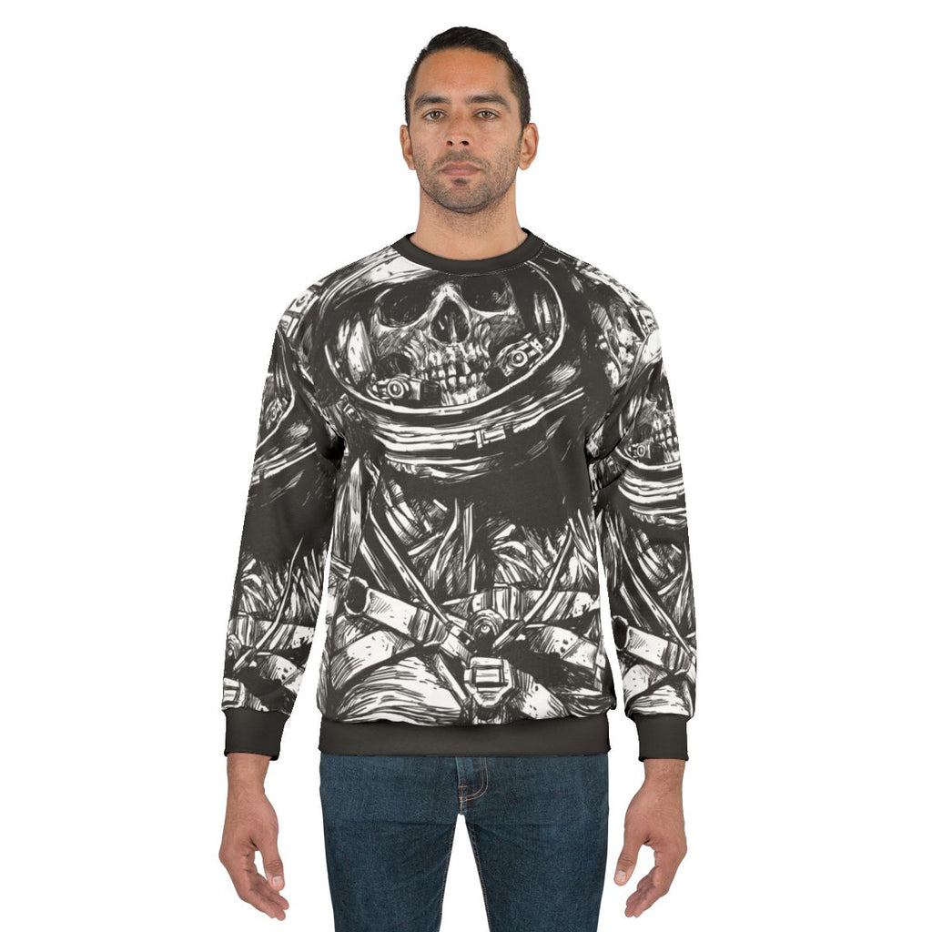 Haunting Dead Astronaut Sweatshirt with Skeleton in Space