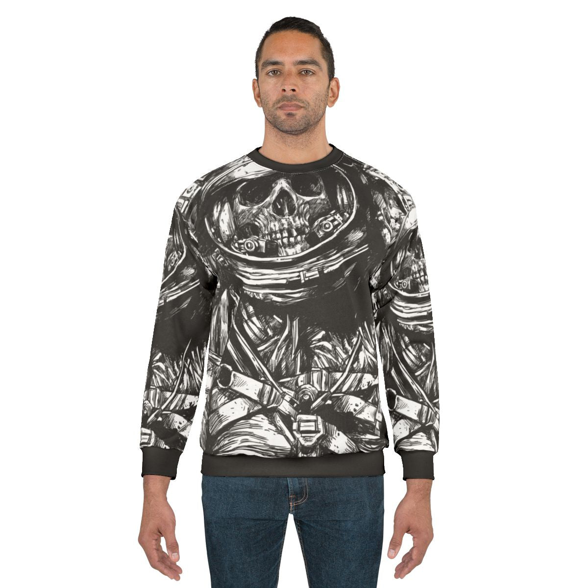 Haunting Dead Astronaut Sweatshirt with Skeleton in Space