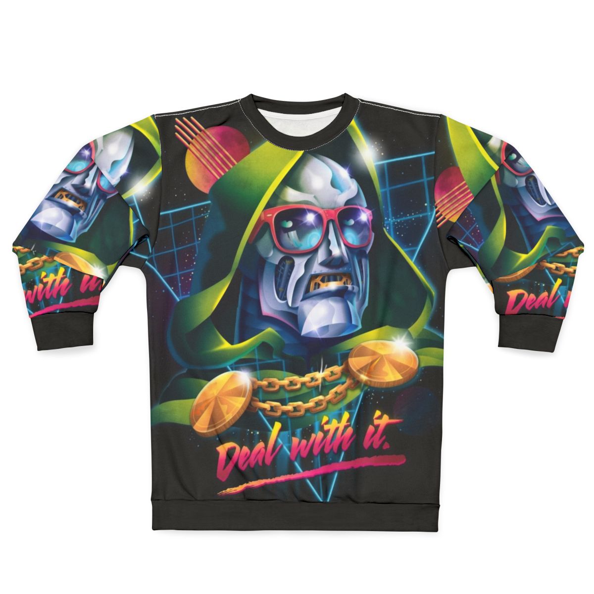 Deal With It' Comic Superhero Neon 80s Sweatshirt