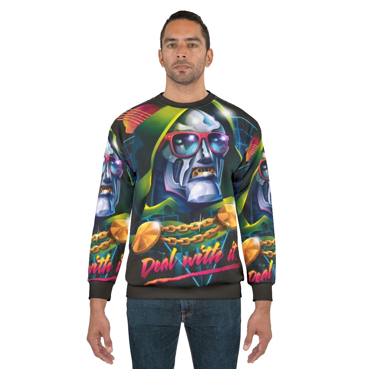 Deal With It' Comic Superhero Neon 80s Sweatshirt