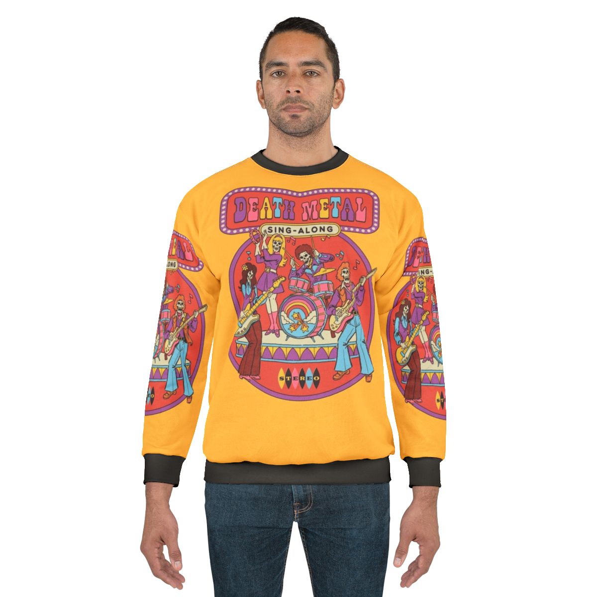 Vintage death metal sing along sweatshirt with skeleton graphic