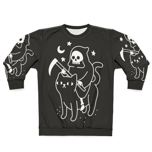 Death Rides a Black Cat Spooky Halloween Sweatshirt