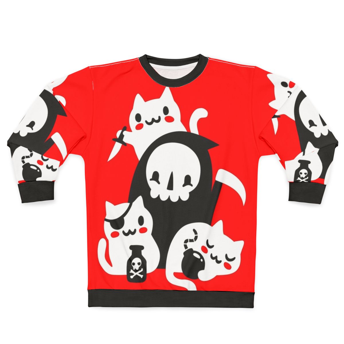 Death's Little Helpers Gothic Sweatshirt with Grim Reaper and Cats