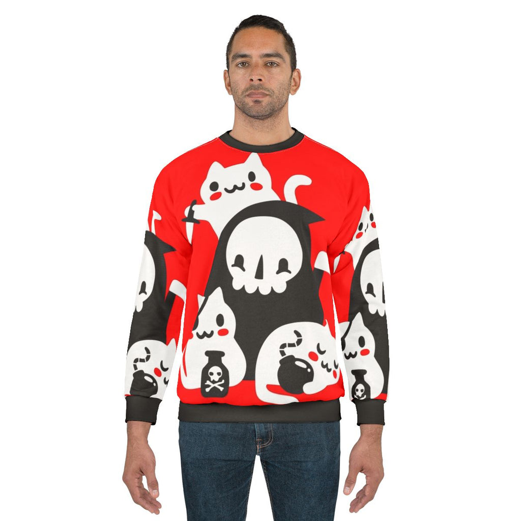 Death's Little Helpers Gothic Sweatshirt with Grim Reaper and Cats